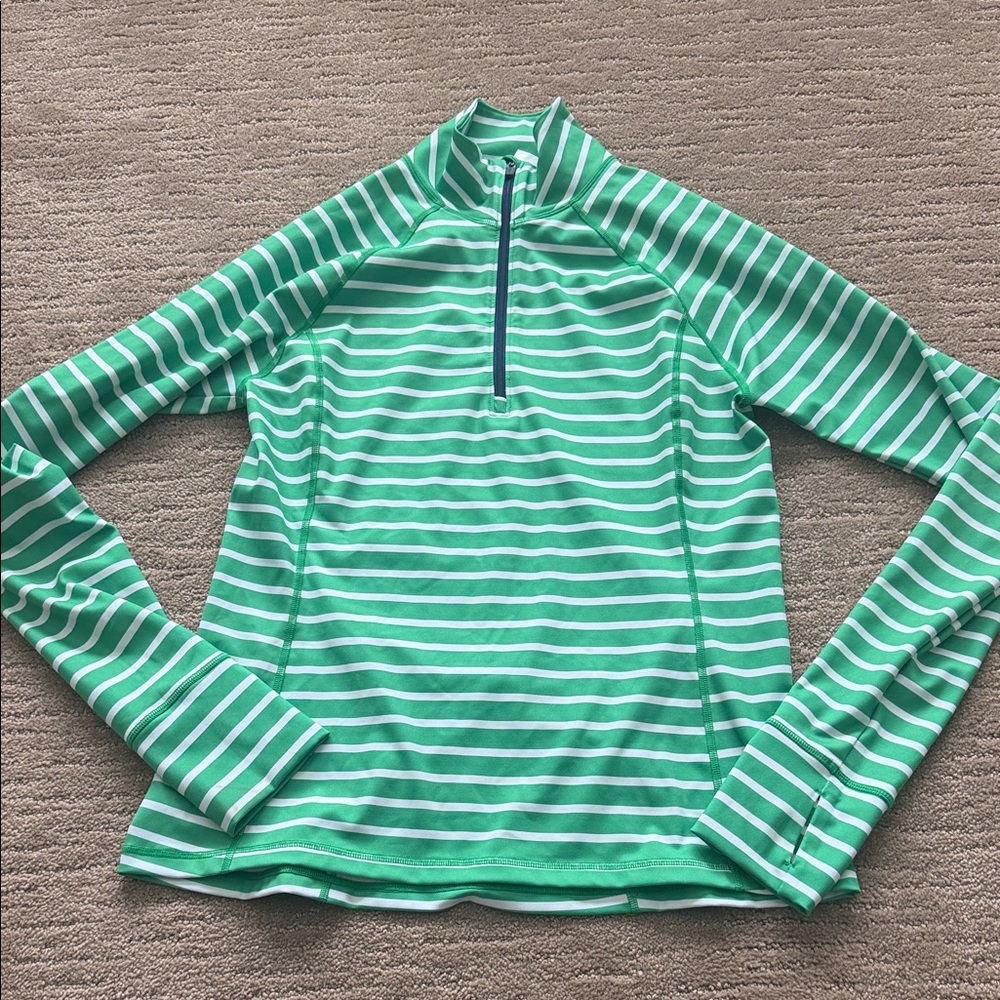 J. Crew Green and White Striped Long Sleeve Tee